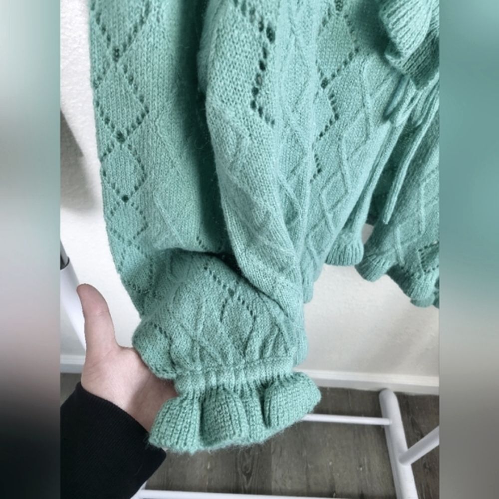 Charter Club Wool Blend Ruffle Front Tie Cardigan Romantic Feminine Knit - Picture 3 of 6